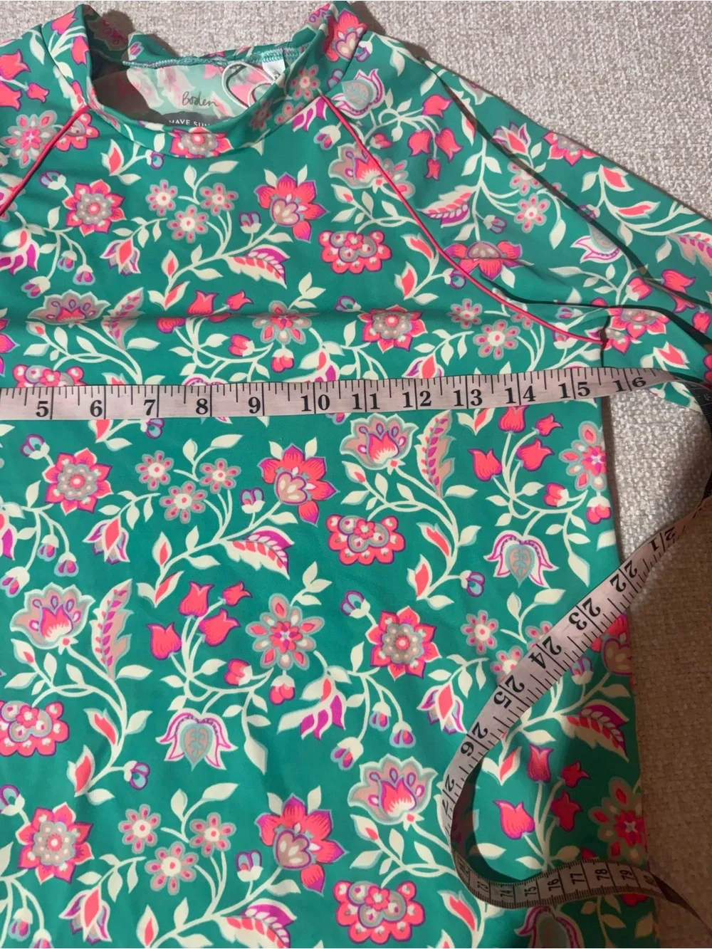 Boden Kids 13/14year Teal Floral Rashguard UPF Swim NWOT